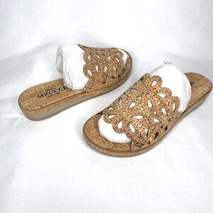 NWOT Sesto Meucci Perforated Nubuck Leather Slide Sandals - Sarny Natural Cork 8